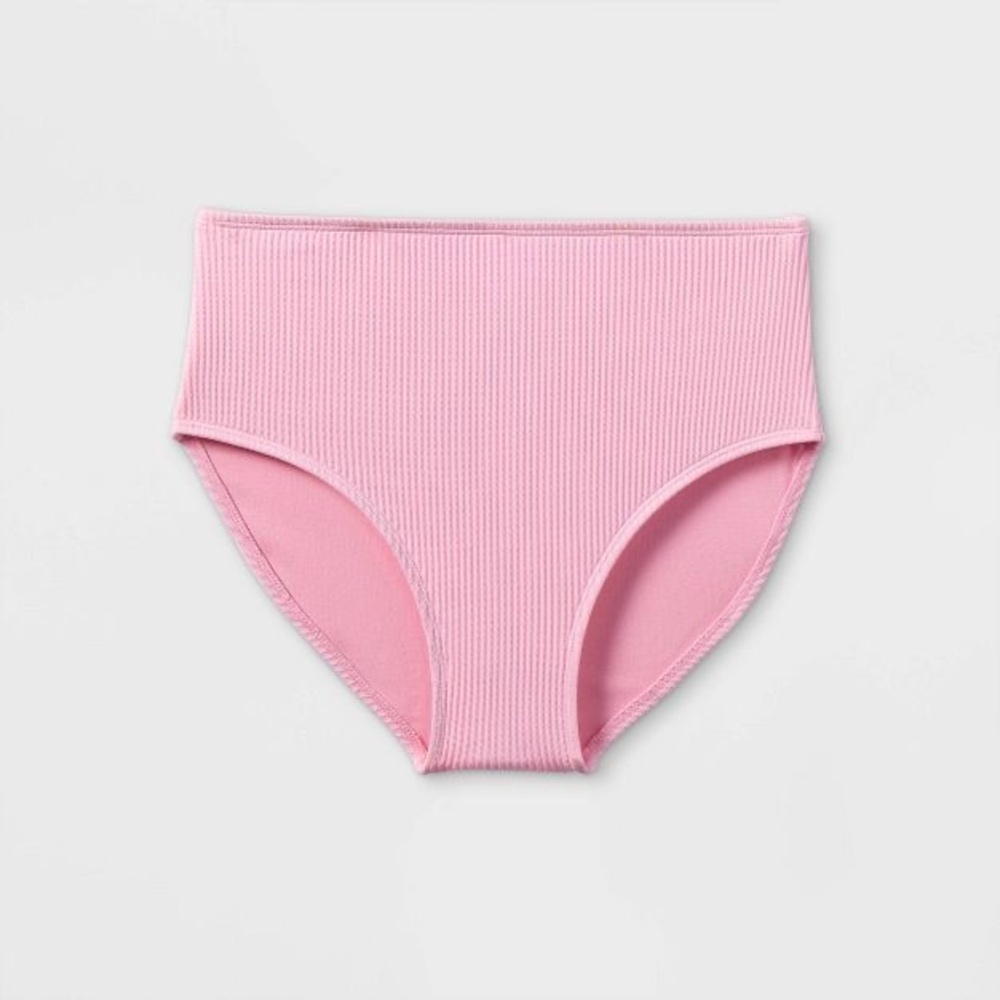 Girls Bandeau Ribbed Top & High Rise Hipster Ribbed Bottom Bikini Swim Set L - Picture 7 of 10